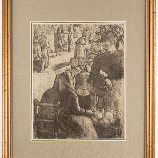 Marche aux Legumes, a Pointoise (Vegetable-Market at Pointoise) by Cammille Pissarro, Image 3.