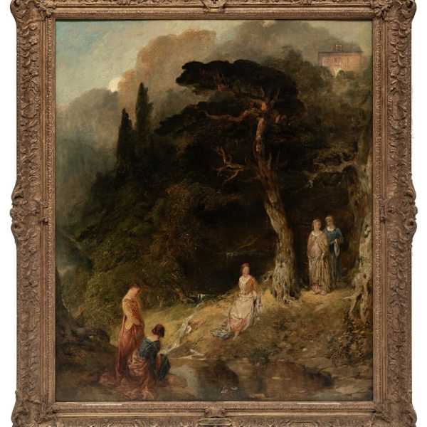 "Bathers By Stream by Alfred Joseph Woolmer, British 1805-1892, Image 1.
