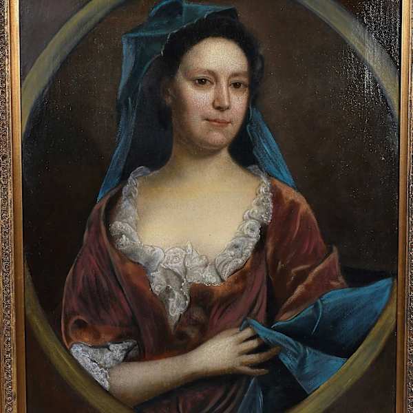 "Lady In Russet Velvet Gown with Blue Silk Wrap" by Follower of Michael Dahl, Image 5.