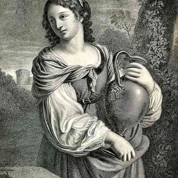 “ The Woman of Samaria” by Giovanni Francesco Barbieri)(1591-1666 Italian), B. Meunier (Etching carver), Image 1.