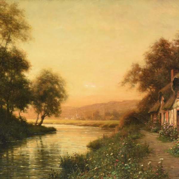 "A Cottage by the River at Sunset," by LOUIS ASTON KNIGHT (American 1873-1948), Image 4.