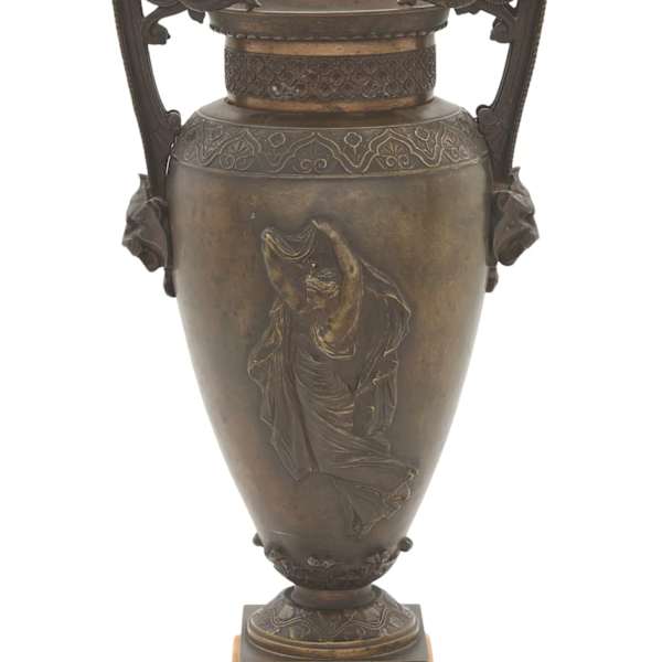 19th Century French Bronze Patine and Marble Neo-Grec Urn by Alfred Daubree (French, 1817-1885), Image 3.