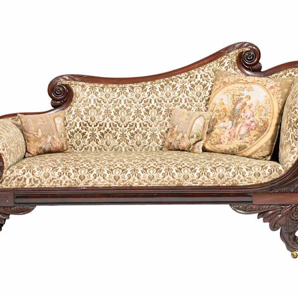 American Classical Carved Mahogany Meridienne by Anthony Quervelle, Philadelphia manner of, Image 2.