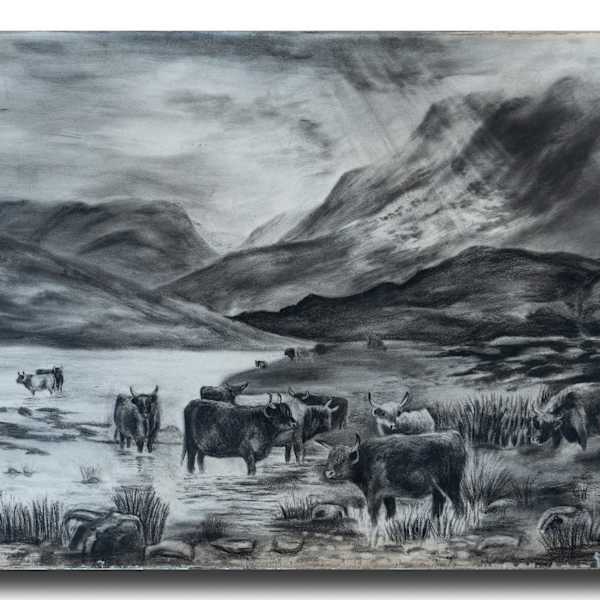 Grazing Cattle  (River) by C.R.Kaye, Image 1.