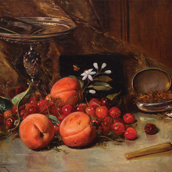 Still Life with Cherries, Apricots and Tobacco by Theodor Aman, Image 1.