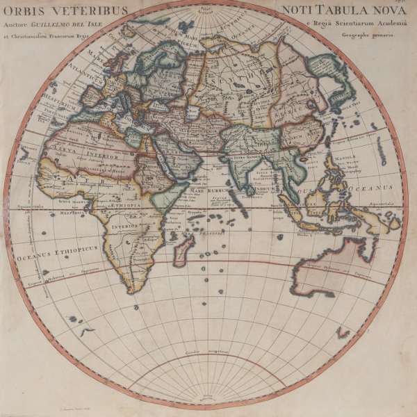 NOTI TABULA NOVA (A New World Known to the Ancients), World map (planiglob), Paris by Guillaume Delisle, Image 1.
