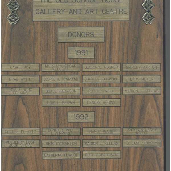 Donor Plaque 1991 by Shirley Barton, Catherine Elwood, Nancy Ward, Marion E. Kellas, Ruth Robertson, Anton Kruyt, Nancy Kruyt, G. Jane Skipsey, Image 2.