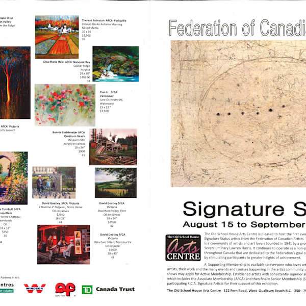 Federation of Canadian Artist Signature Show 2011 by Andrew McDermott, Marilynn Timms, Lisa Riehl, Anne Hudec, Marney Ward, Gail Johnson, Uli Ostermann, Jutta Kaiser, Perrin Sparks, Tanya Bone, Donna Baspaly, Maureen Walker, Dorset Norwich-young, Pat Peacock, Regina Seib, Peter Paterson, Don Farrell, Sherry Mitchell, Sue Cowan, Trish Armstrong-Gibson, Mary Stubbs Cooney, Harold Allanson, Ken Gillespie, Brent Lynch, Therese Johnstone, Disa Marie Hale, Tian Li, Jim McFarland, Bonnie Luchmeijer, Marjorie Turnbull, David Goatley, Don Hodgins, Image 1.