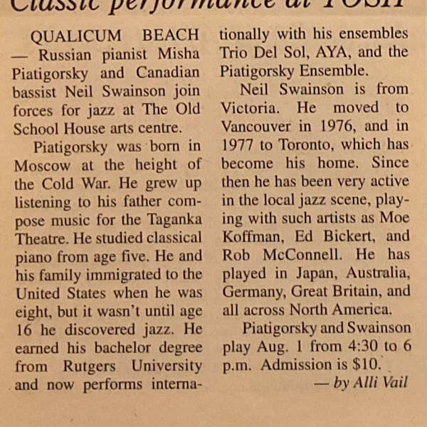 Classic performance at TOSH by Misha Piatigorsky, Neil Swainson, Image 1.