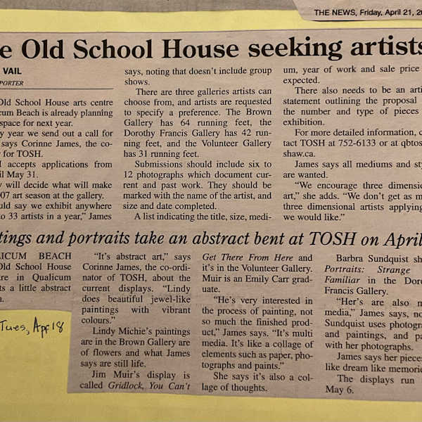 The Old School House seeking artists by Corinne James, Lindy Michie, Jim Muir, Barbra Sunquist, Image 1.