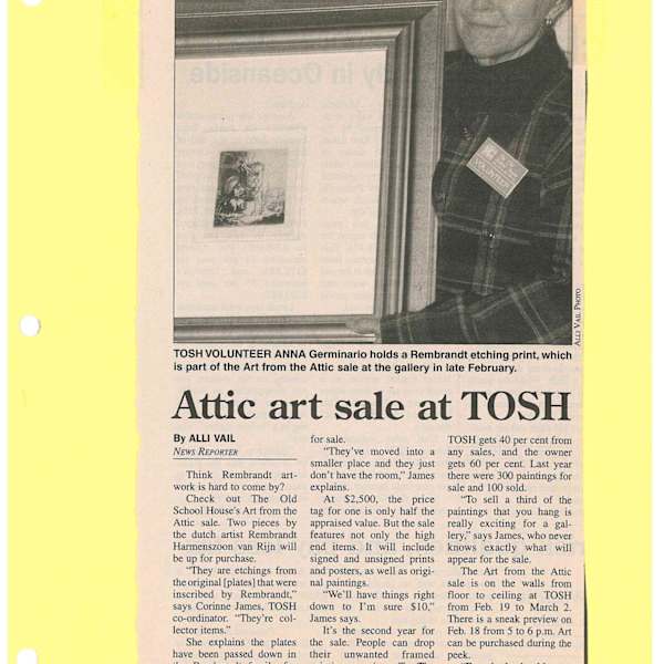 Attic art sale at TOSH - News Article 2007 by Corinne James, Anna Geminario, Rembrandt Harmenszoon van Rijn, Image 1.