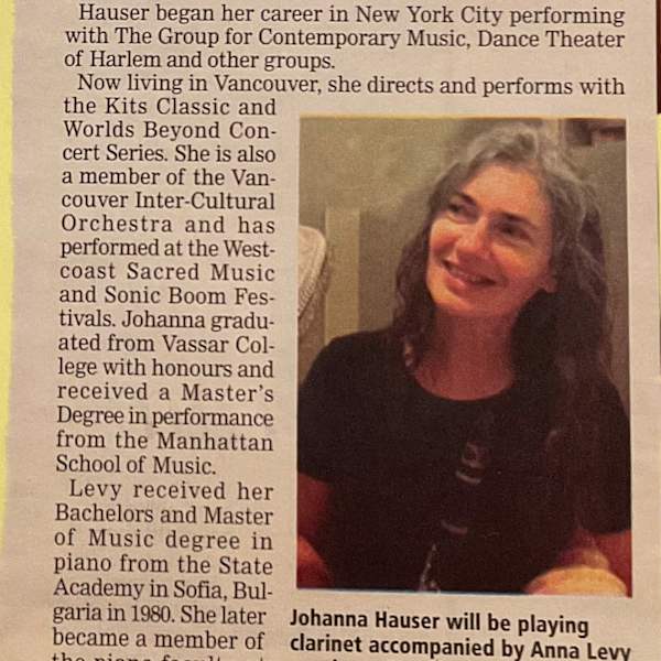 Clarinet paired with piano at the Old School House Sunday by Johanna Hauser, Anna Levy, Image 1.