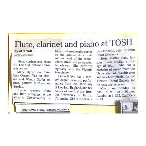 Flute, clarinet, and piano at TOSH by Mary Byrne, Lisa Gartrell Yeo, Wendy Stofer, Image 1.