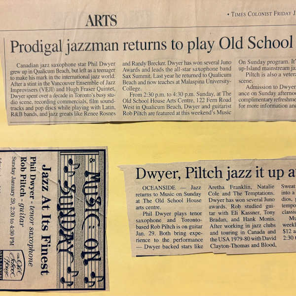 Prodigal jazzman returns to play Old School House / Dwyer, Piltch jazzed up at TOSH by Phil Dwyer, Ron Piltch, Image 1.