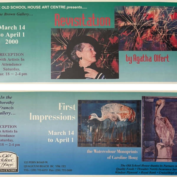 Exhibitions 2000- January to October by Larry Aguilar, Merv Brandel, Colleen Butcher, Audrey Cameron, Charlotte Campbell, Mary Leigh Campbell, Doug Folkins, Jean Grant Horner, D.F. Gray, Pat Holland, Jason Marlow, Jason Marlow, Helene McIntosh, Lynn Orriss, Pauline Pike, Jonathan Rout, Agatha Olfert, Mary Hartnell, Melanie Hartnell, Sheila Symington, Caroline Houg, Marni Hartnell, Adrienne Moore, Linda Frimer, Graham Scholes, Bob Hunt, Elaine Thompson Hunter, Dan McLeod, Sandra Martens, Marguerite Stevens, Elena Travanut, Anne-Marie Veale, Martin Bradpiece, Jack Whelan, William Allister, Nicholas Pearce, Dan Gray, Pat O’Hara, Des Bevis, Agatha Olfert, Shirley Dickie, Peter Shostak, Carmen Mongeau, Elena Travenaut, Chris Smith, Susan Russell, Joanne Bevis, Barbara Ann Scott, Rick Raxlen, Susy Raxlen, Darlene Zimmerman, Susan Murrell, Shirley Dickie, Image 5.