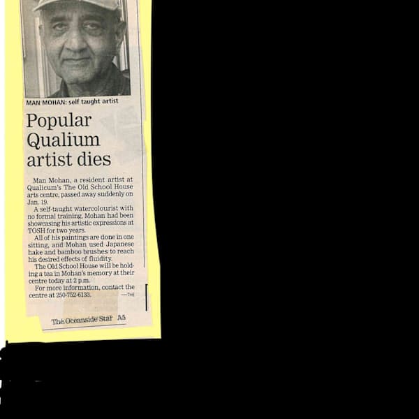 Popular Qualicum Artist Dies- News article 2007 by Man Mohan, Image 2.