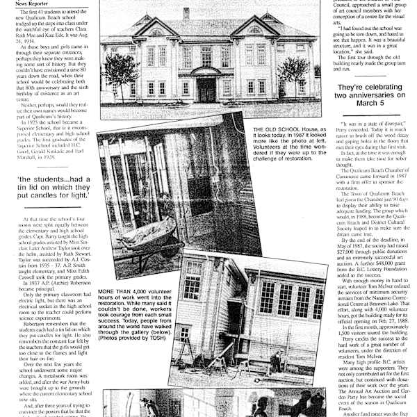 TOSH will Celebrate Twice Over on Mar 5, 1994 by Clara Ruth Mae, Kate Ede, H.C. Good, Gerald Kinkade, Earl Marshall, Capt. Barry, Miss Sinclair, Andrew Taylor, Ruth Stewart, A.J. Costain, A.P. Smith, Archie Robertson, Perry Perry, Tom McIver, Image 1.