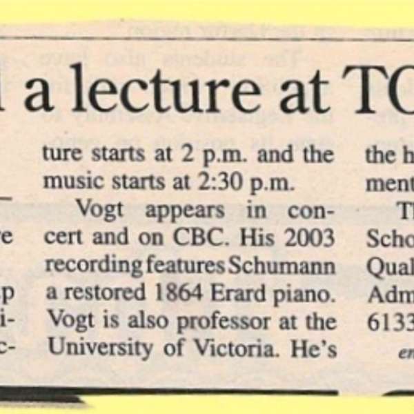 Music and lecture at TOSH- News clipping 2007 by Bruce Vogt, Robert Schumann, Image 1.