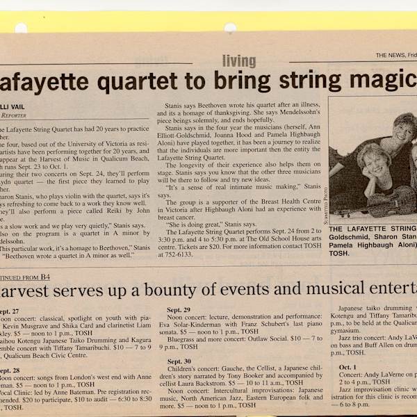 Lafayette Quartet to bring string magic to QB -2006 by Sharon Stanice, Ann Elliott-Goldschmid, Joanna Hood, Pamela Highbaugh Aloni, Image 2.