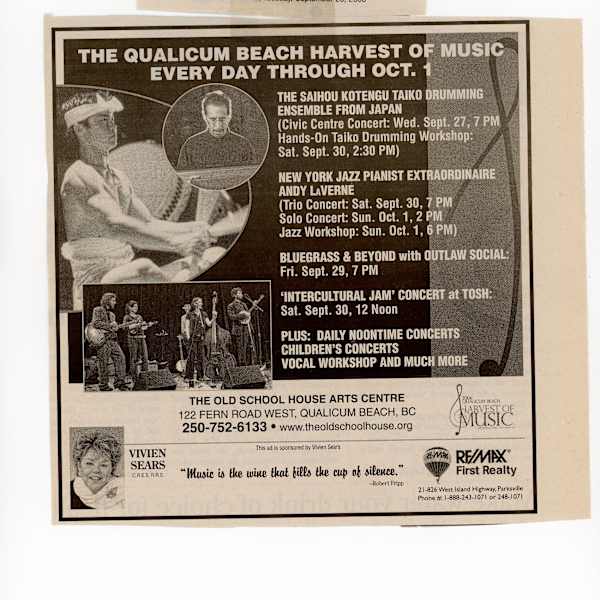 The QB Harvest of Music Every Day Through Oct 1 - 2006 by Bluegrass & Beyond, Outlaw Social, Saiho Kotengu Taiko Kagura Ensemble, Andy LaVerne, Image 1.