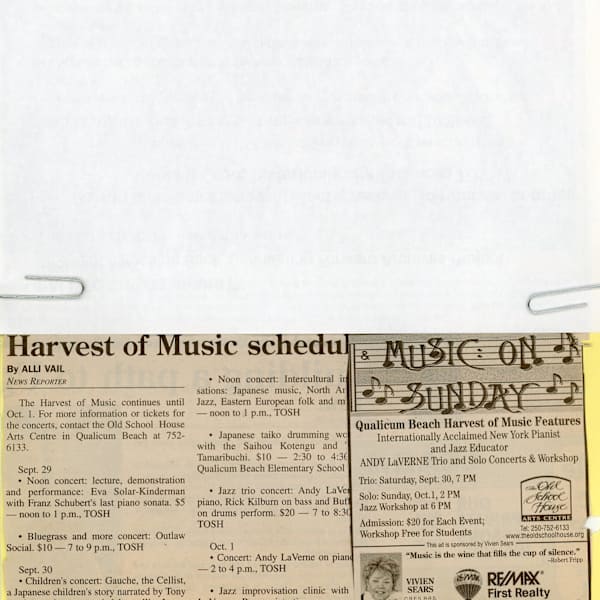 Harvest of Music Schedule 2006 by Outlaw Social, Buff Allen, Laura Backstrom, Tony Booker, Rick Kilburn, Saihou Kotengu Taiko and Kagura Ensemble, Andy LaVerne, Eva Solar-Kinderman, Tiffany Tamaribuchi, Image 1.