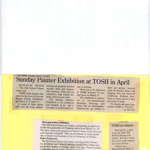 Sunday Painter Exhibition at TOSH in April - 2007 by Naomi Cairns, Charlotte Campbell, Colin Dorwald, Ron Hadley, Maria Mann, Image 2.