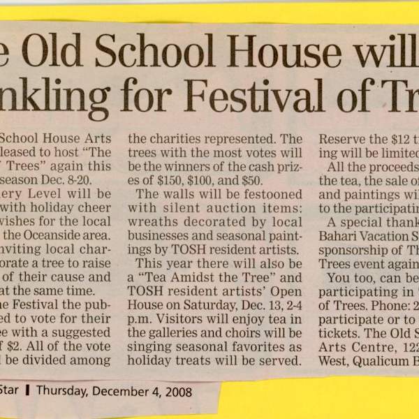 The Old School House will be twinkling for Festival of Trees/ A festival of trees - News article 12/2008 by Marie Wood, Corinne James, Arrowsmith Needle Guild, Gitte Volk, Image 1.
