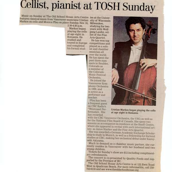 Cellist, pianist at TOSH Sunday - 2008 by Cristian Markos, Monica Pfau, Image 1.