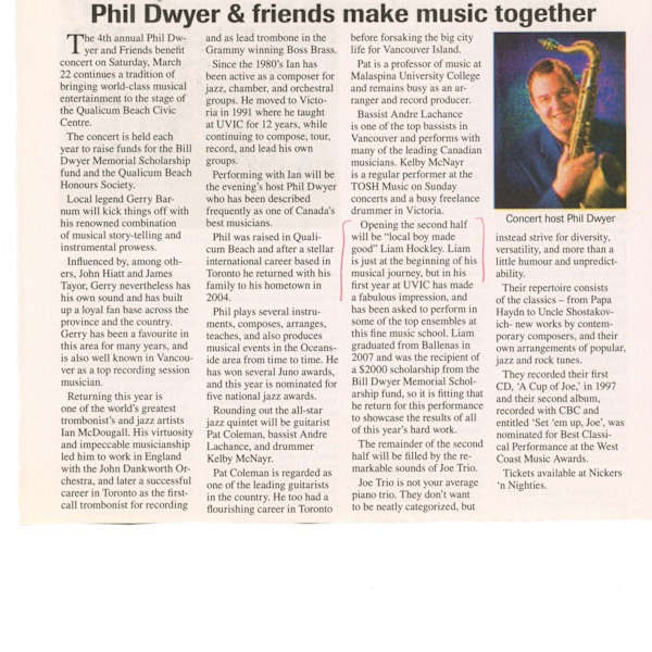 Phil Dwyer & friends make music together - April 2008 by Pat Coleman, Phil Dwyer, Liam Hockley, Kelby MacNayr, Gerry Barnum, Joe Trio, Ian McDougall, Andre Lachance, Image 1.