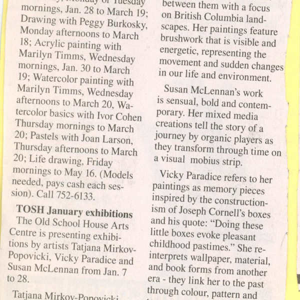 TOSH art classes January 2008 by Peggy Burkosky, Ivor Cohen, Joan Larson, Vicky Paradice, Marilyn Timms, Tatjana Markov-Popovicki, Susan McLennan, Image 1.