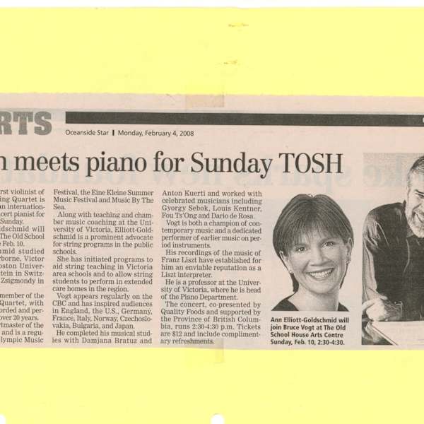Violin meets piano for Sunday at TOSH by Bruce Vogt, Ann Elliot-Goldschmid, Pauline Harborne, Victor Yampolsky, Nathan Milstein, Denes Zsigmondy, Image 1.