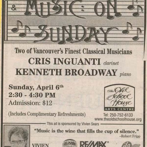 Music on Sunday - Two of Vancouver's Finest Classical Musicians Apr 2008 by Kenneth Broadway, Cris Inguanti, Image 1.