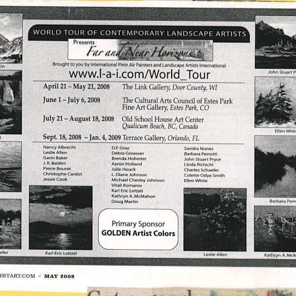 World Tour of Contemporary Landscape Artists by Nancy Albrecht, Leslie Allen, Garin Baker, J.R. Baldini, Pierre Bouret, Christophe Cardot, Jessie Cook, D.F. Gray, Debra Groesser, Brenda Hofreiter, Aaron Holland, Julie Houck, L. Diane Johnson, Michael Chesley Johnson, Vitali Komarov, Karl Eric Leitzel, Kathryn A. McMahon, Doug Martin, Sandra Nunes, Barbara Perrotti, John Stuart Pryce, Linda Richichi, Charles Schaefer, Colette Odya Smith, Ellen White, Image 1.