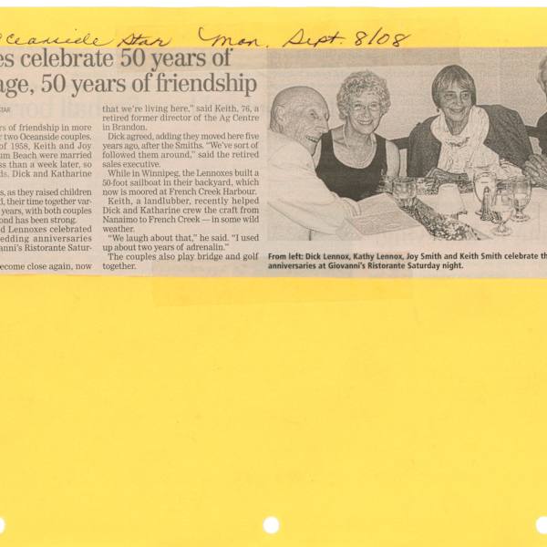 Couples celebrate 50 years marriage, 50 years of friendship by Keith Smith, Joyce Smith, Dick Lennox, Katherine Lennox, Brad Bird, Image 1.