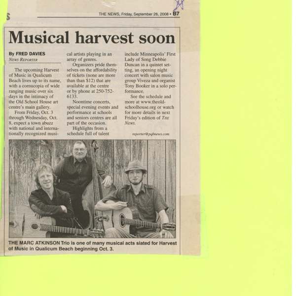 Musical harvest soon by Fred Davies, Ron Hadley, Corrine James, Kelby MacNayr, Marc Atkinson, Debbie Duncan, Tony Booker, Calvin Cairns, Paul O'Brien, Hollas Longton, Jim Cameron, Rick Kilburn, Jennifer Whittle, Daniel Nix, Matthew Poon, Jurgen gothe, Shifra Day, Blaine Dunaway, Image 1.