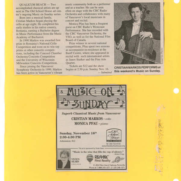 Cellist, pianist at TOSH Sunday - 2008 by Cristian Markos, Monica Pfau, Image 1.