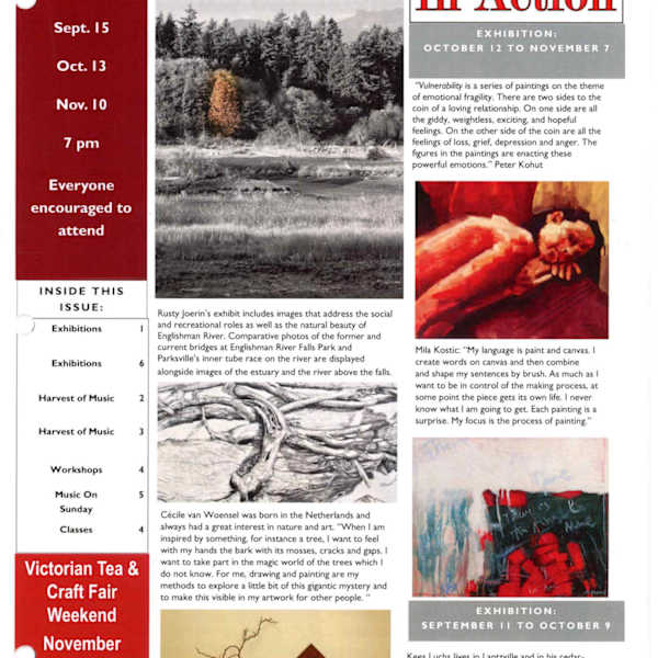 Newsletters 2010 by Peter Kohut, Cecile Vanwoensel, Rusty Joerin's, Mila Kostic, Kees Luchs, Leigh Buchanan, Marie Pierre Schlienwinsky, Merv Brandel, Peggy Burkosky, Joan Larson, Olivia Mennie, Lynn Orriss, Clive Powsey, Marilyn Timms, Janice Bridgeman, Dorothe Einsenhardt, Ted Harrison, Harry Heine, Royden Josephson, Arthur Lismer, Brent Lynch, Arlene Nesbitt, Nicholas Pearce, Joan Skeet, Colin Spencer, Fay St. Marie, Vicky Turner, Image 1.