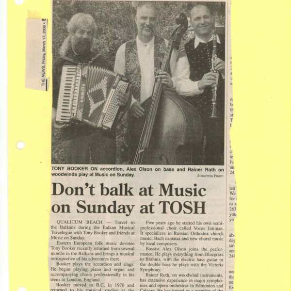 Don't balk at Music on Sunday at TOSH by Tony Booker, Alex Olson, Rainer Roth, Image 1.