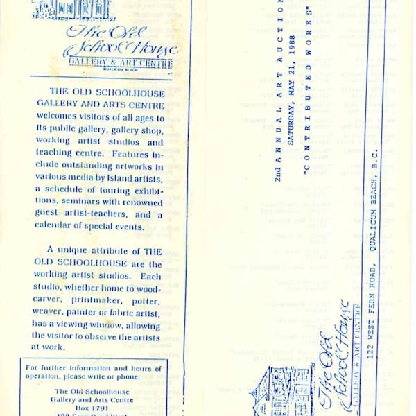 2nd Annual Art Auction - May 1988 by Peggy Burkosky, Dorothy Francis, Rosemarie Gall, Harry Heine, Peter Ewart, Simon Camping, Mark Henderson, Graham Herbert, John Hiebert, Don Li-Leger, Jack Lee McLean, Bruce Muir, Toni Onley, Pauline Pike, Jack Shadbolt, Millie Shapiro, Edward Snyder, Pat Audley, Kathleen Johanneson, Marla Wilson, Thomas Wall, Robert Walker, Jose Trinidad, Pat Martin Bates, Mark Hobson, Neil Howell, E.J. Hughes, Max Jacquiard, Browni Joerin, Flemming Jorgensen, Andrew Kiss, J. Fendwick Lansdowne, Larry Aguilar, Elaine Duncan, Claudia Gray, Gordon Hutchens, Roland Marion, Jason Marlow, Francois Mongeau, Pat Thompson, William Townsend, Kristeen Verge, Buster Wilson, Cynthia Rayner, Robin Hopper, Anne Boquist, Image 1.
