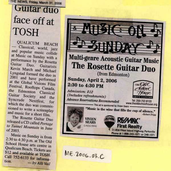Guitar duo face-off of at TOSH, Music on Sunday- The Rosette Guitar Duo by Kevin March, Michael Lyngstad, Image 1.