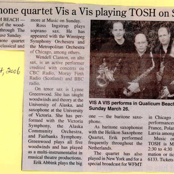 Saxophone quartet Vis a Vis playing TOSH on Sunday by Ross Ingstrup, Wendall Clanton, Lynne Greenwood, Eric Abbink, Image 1.