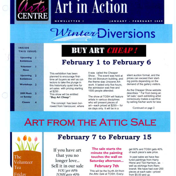 Art in Action Newsletters January-April, September-December 2009 by Brent Lynch, Roger Moore, Lynn Orriss, Nicholas Pearce, Marilyn Timms, Catherine Fraser, Eileen McGann, Dave Davies, Marney-Rose Edge, Brad Grigor, Luke Downs, Merv Brandel, Janice Bridgeman, Peggy Burkosky, Ivor Cohen, Morgan A. Cook, Leslie Dunsmore, Neil Fatin, Rohana Laing, Joan Larson, Charmaine Malet-Veale, Margit Nelleman, Nicholas Pearce, Fay St. Marie, Tammy Wallace, Eileen Fong, Dan Gray, Susan McLennan, Pauline Pike, Linda Skalenda, Marilynn Timms, Marjorie Turnbull, Vicky Turner, Image 1.