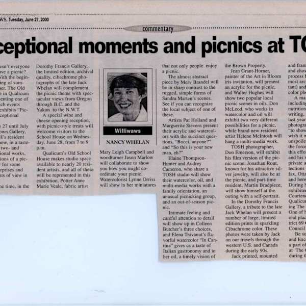 Exceptional moments and picnics at TOSH - 2000 by Anne-Marie Beale, Martin Bradpiece, Merv Brandel, Colleen Butcher, Audrey Cameron, Mary Leigh Campbell, Don Emerson, Jean Grant Horner, Pat Holland, Walter Hughes, Helene Macintosh, Jason Marlow, Sandra Martens, Don Mcleod, Lynn Orriss, Jonathan Rout, Marguerite Stevens, Elaine Thompson Hunter, Elena Travanut, Jack Whelan, Nancy Whelan, Image 2.