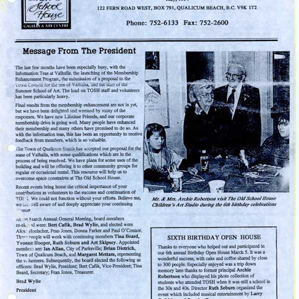 Newsletter - May 1994 by Babe Gunn, Linda Haylock, Maureen Marshall, Bill McKibbin, Dorothy Nicholson, Heather Joy Robinson, Charlotte Kennedy Flitton, Bruno Clozza, Mary Leigh Campbell, Olivia Mennie, Isobel Monson, Dan Graham, Alan Wylie, Mike Svob, Lynn Donoghue, Lupe Rodriguez, Bill Duma, Larry Aguilar, Wanda Ashmore, Peggy Burkosky, Pauline Pike, Image 1.