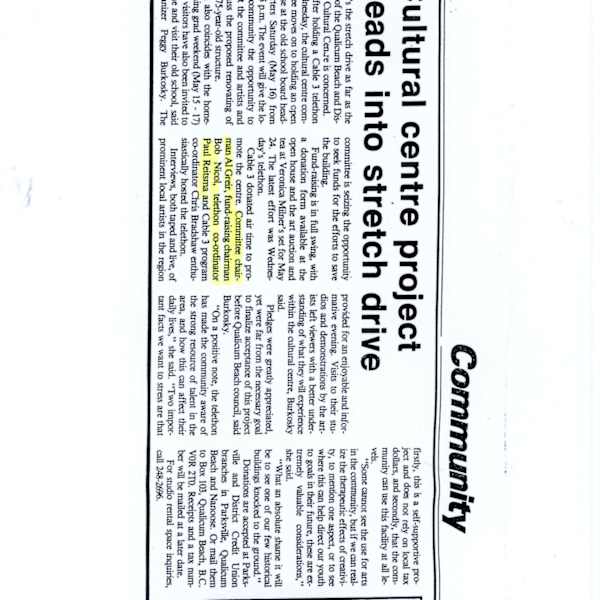 Cultural Centre Project heads into stretch drive by Peggy Berkowski, Al Grier, Veronica Milner, Bob Nichol, Chris Bradshaw, Image 1.