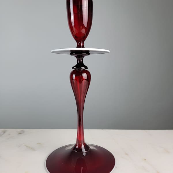 Salviati Red Venetian Glass Candlestick by Salviati Glass, Image 1.