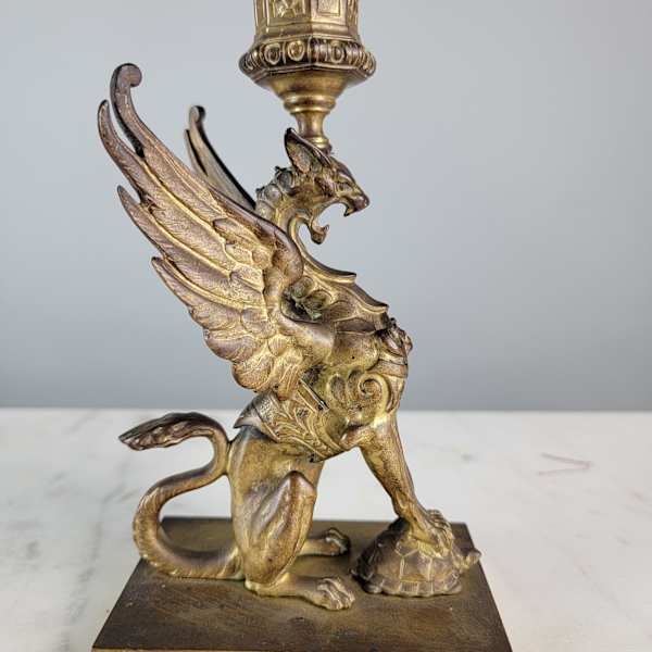 French Gilt Bronze Griffin Candlestick by French Gilt Bronze, Image 1.
