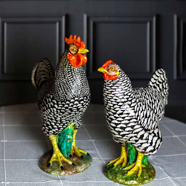 Hen & Rooster Pair by Majolica, Image 1.