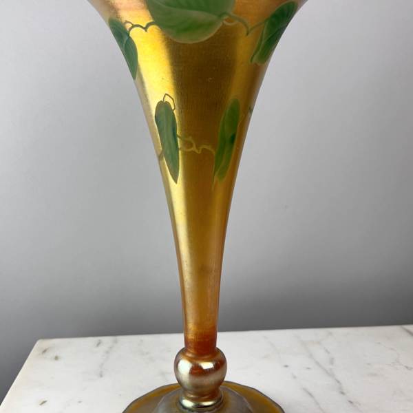 Tiffany Studios Gold Favrile Glass Trumpet Vase with leaf and vine decoration by Tiffany Studios, Louis Comfort Tiffany, Image 1.