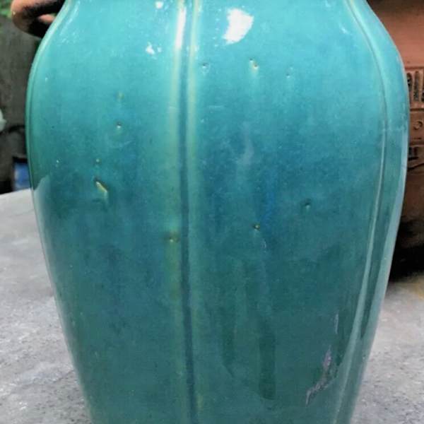 Zanesville Stoneware Gloss Aqua Vase #837 by Zanesville Stoneware Company, Image 2.